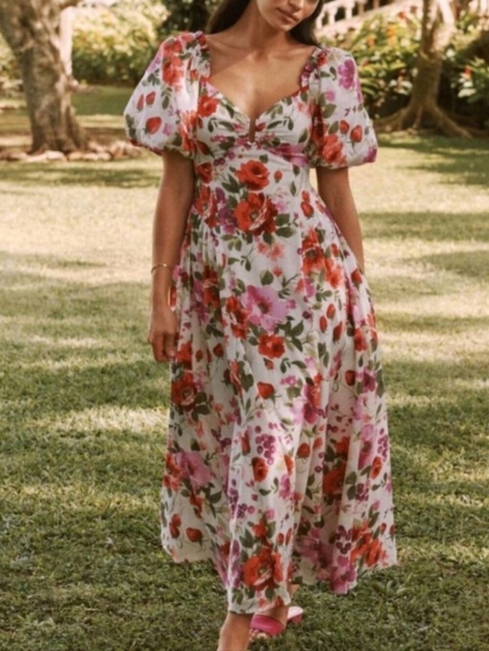 Abercrombie Hardware Drama Puff Sleeve Dress In White Floral